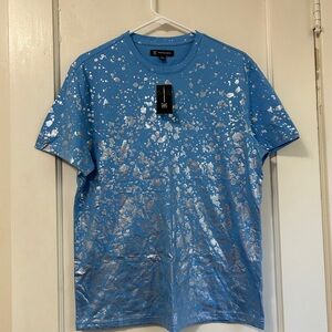 INC International Concepts Blue and Silver Patterned Tee